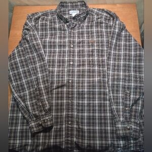 Carhartt Men’s Plaid Button Down Work Shirt Brown Long Sleeve Size Large